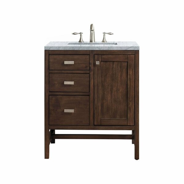 James Martin Vanities Addison 30in Single Vanity, Mid-Century Acacia w/ 3 CM Carrara White Top E444-V30-MCA-3CAR